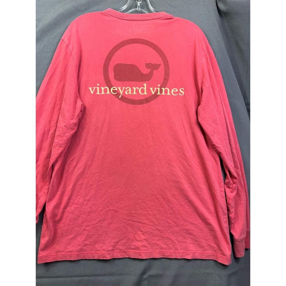 Vineyard Vines Mens Long Sleeve Pocket T-Shirt Red Pink Whale Logo Size‎ M
